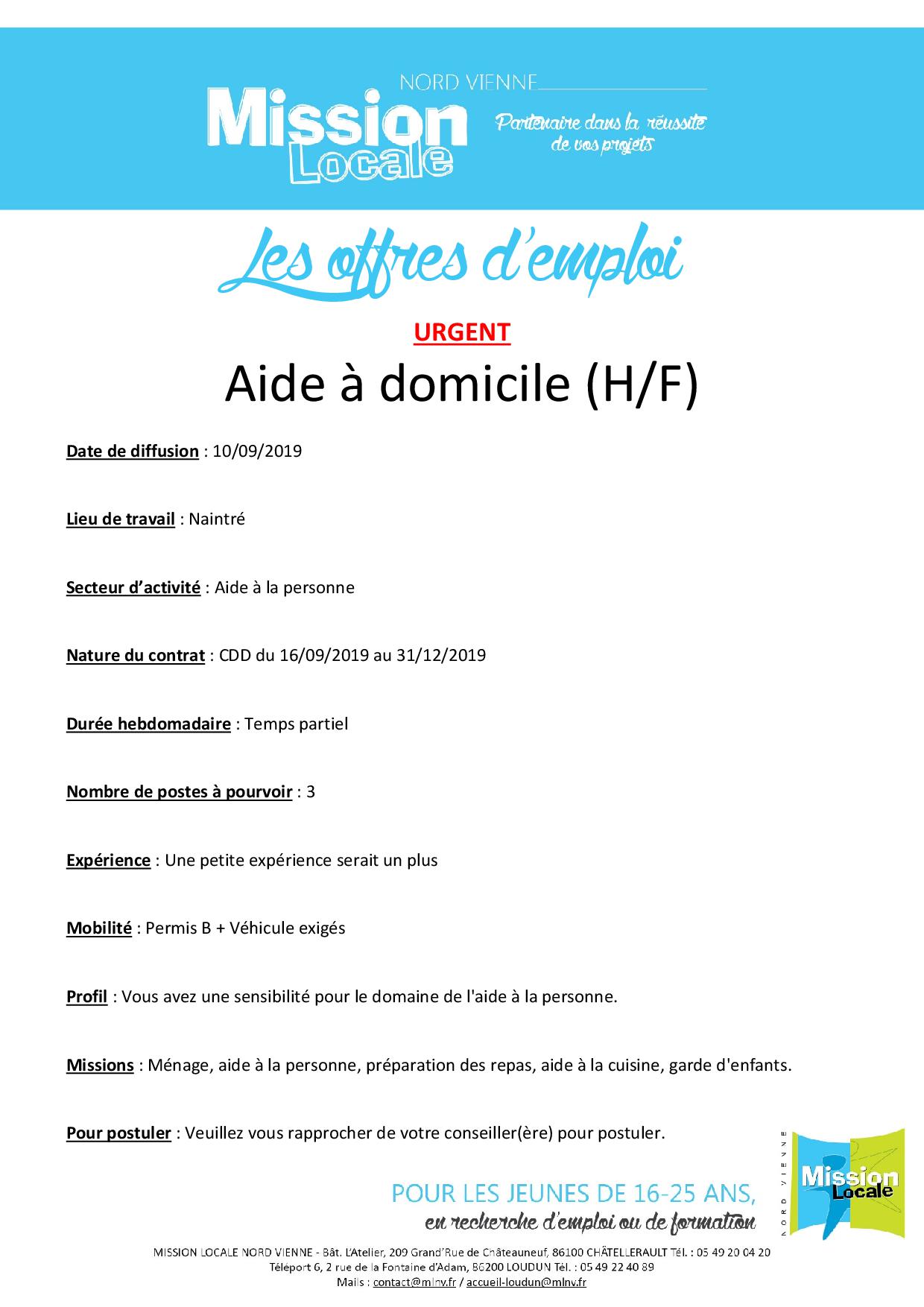 Aide à domicile (H/F)