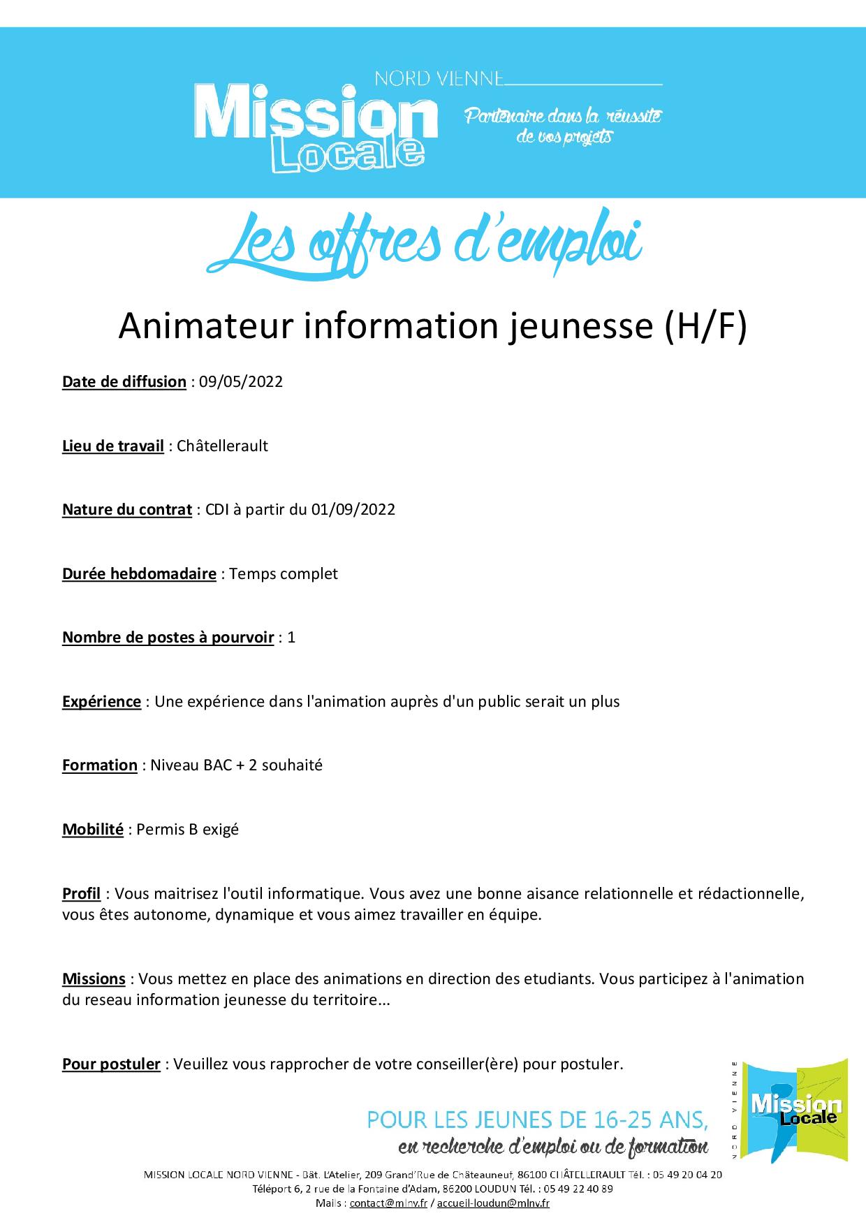 Animateur information jeunesse (H/F)