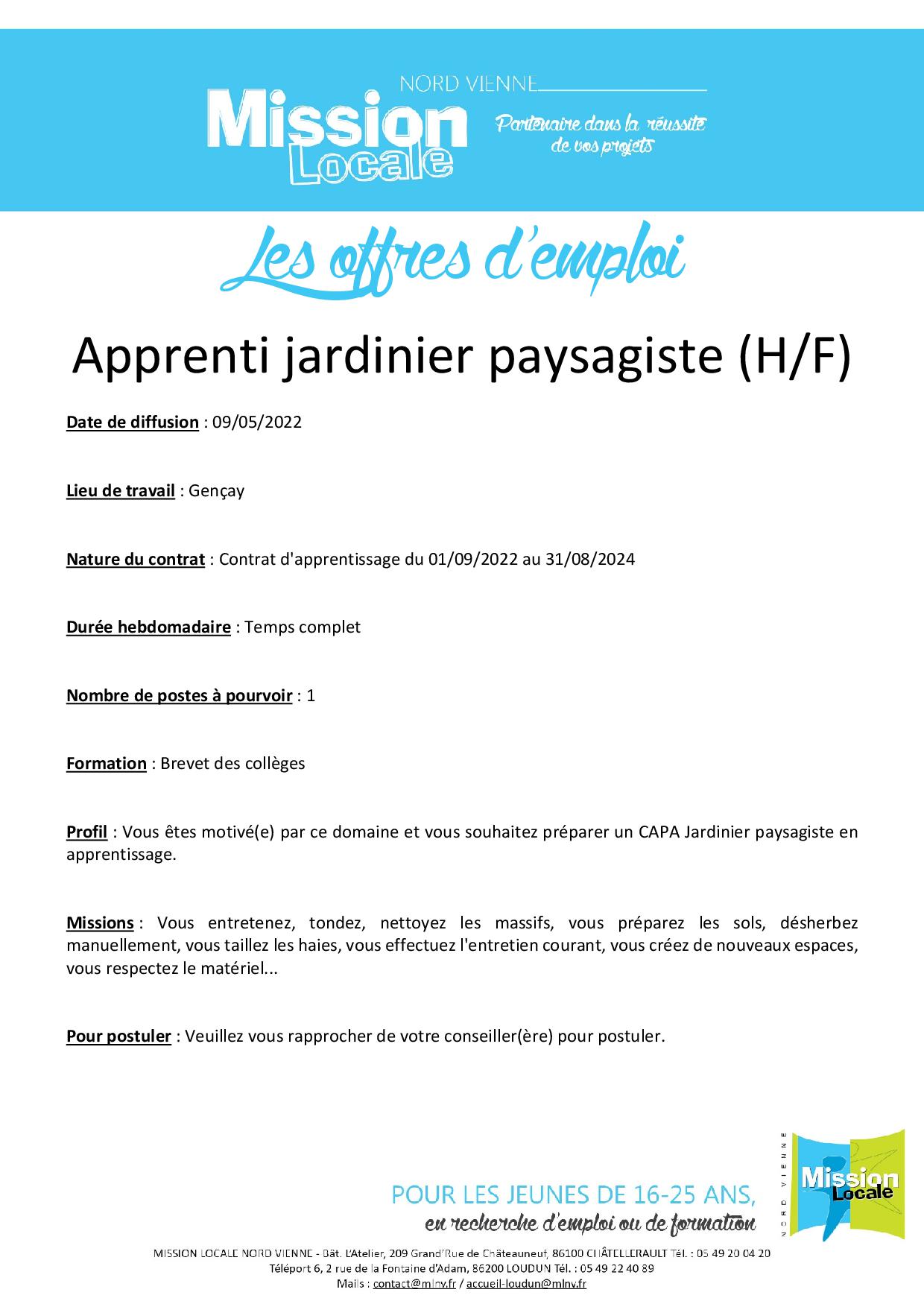 Apprenti jardinier paysagiste (H/F)