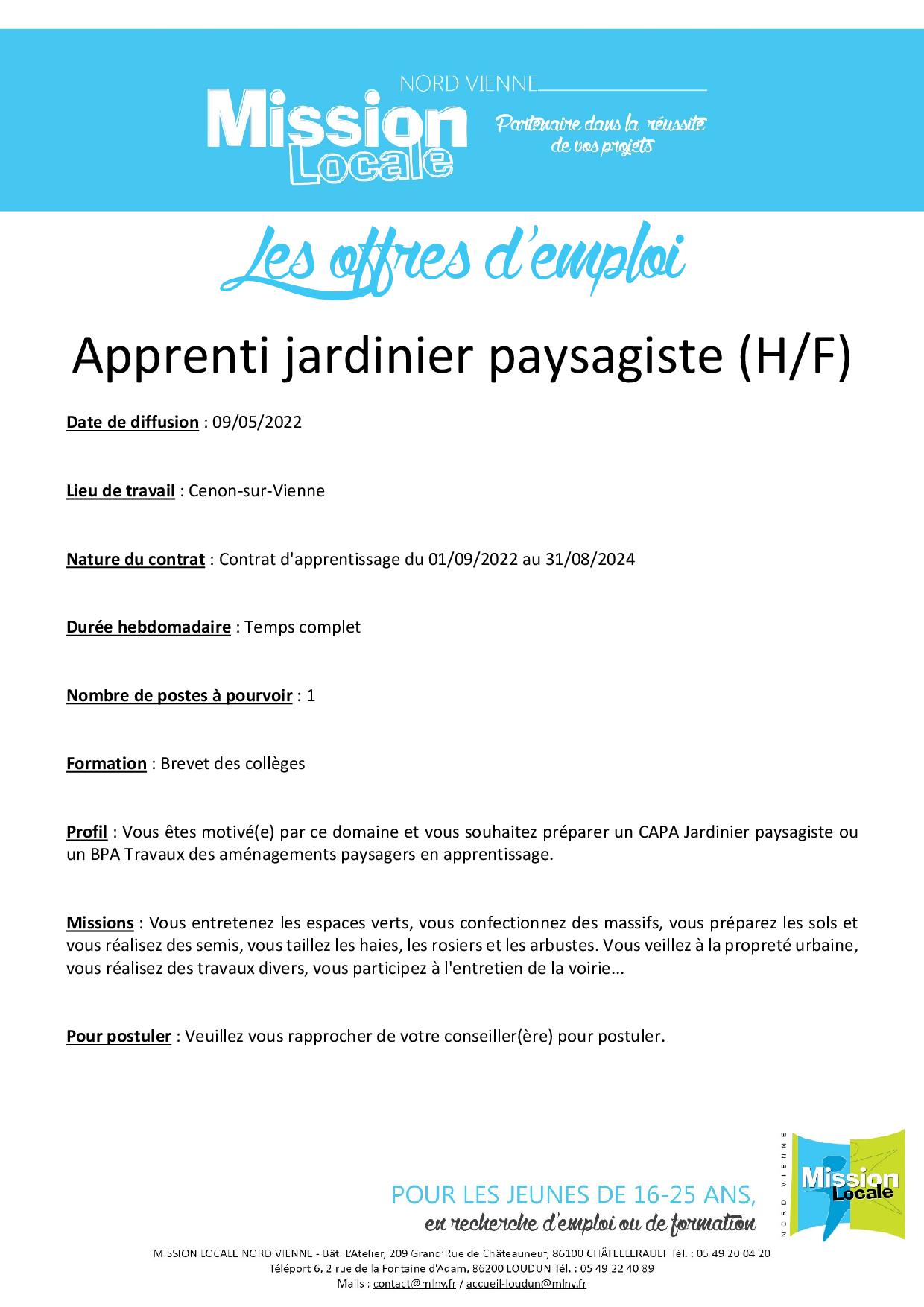 Apprenti jardinier paysagiste (H/F)