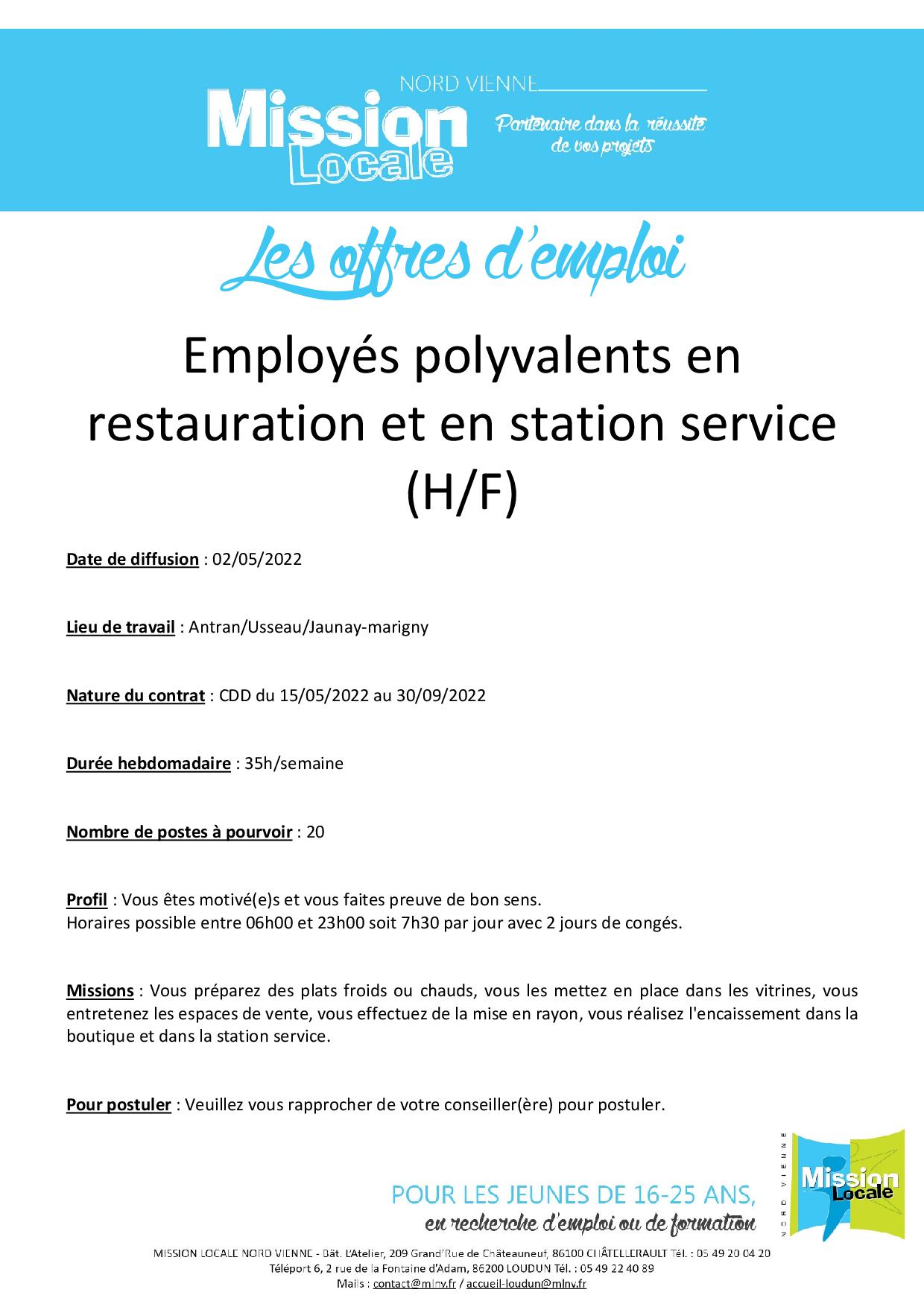 Employés polyvalents en restauration et en station service (H/F)