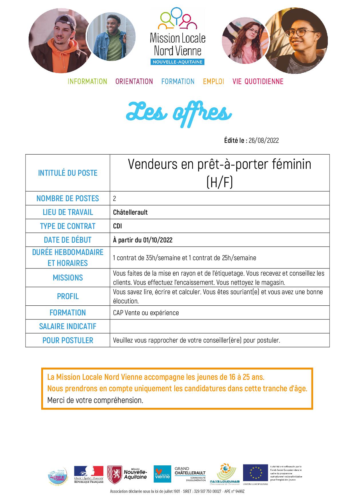 Vendeurs en prêt-à-porter féminin (H/F)