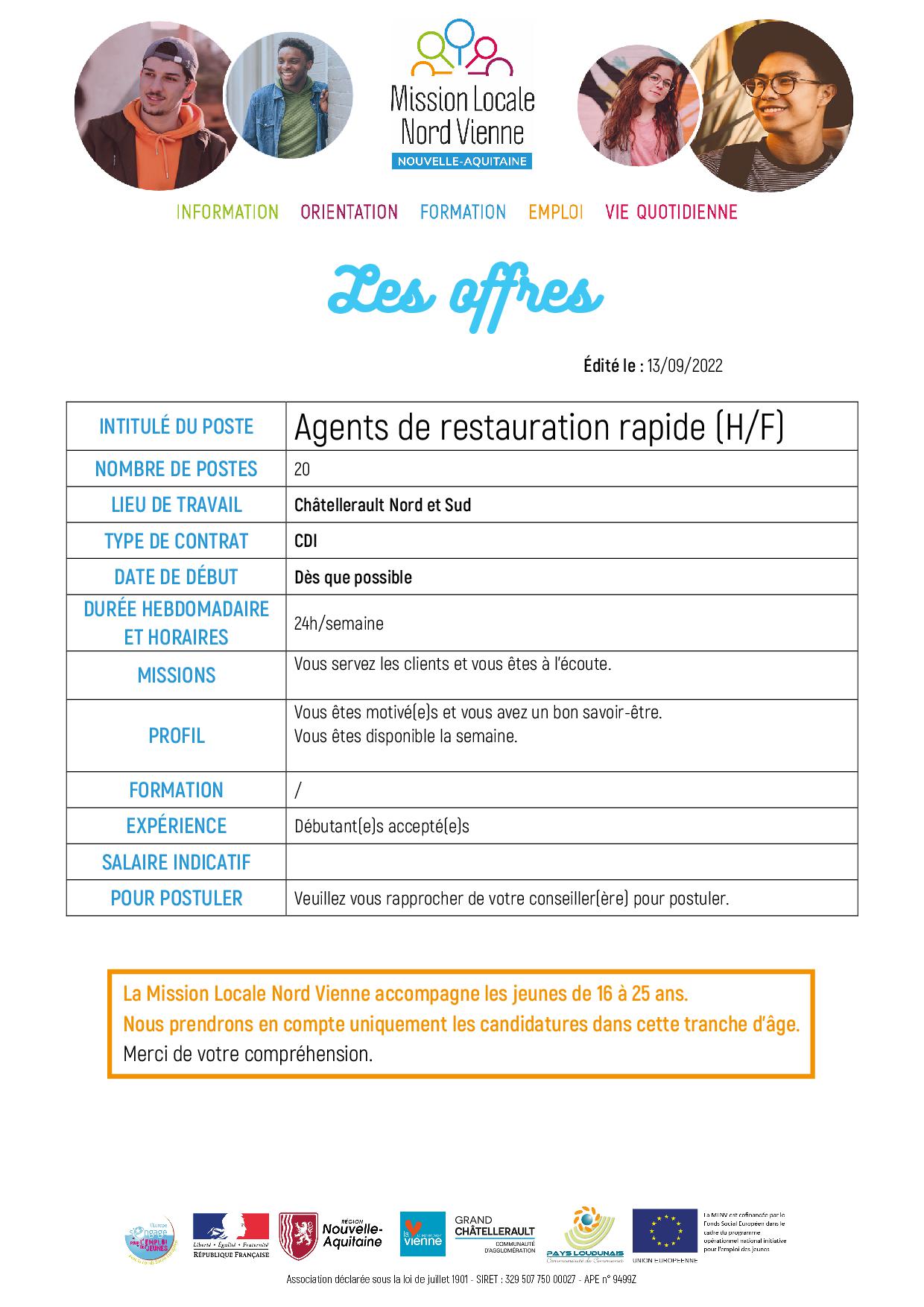 Agents de restauration rapide (H/F)