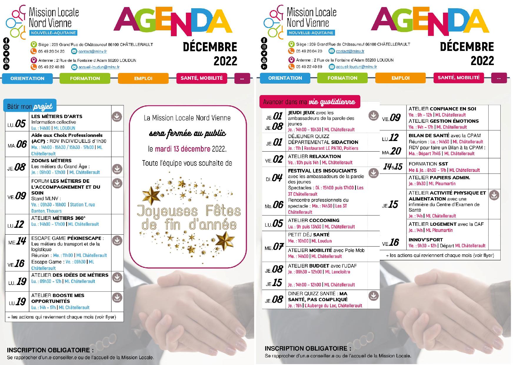 L’AGENDA DE DÉCEMBRE 2022 !