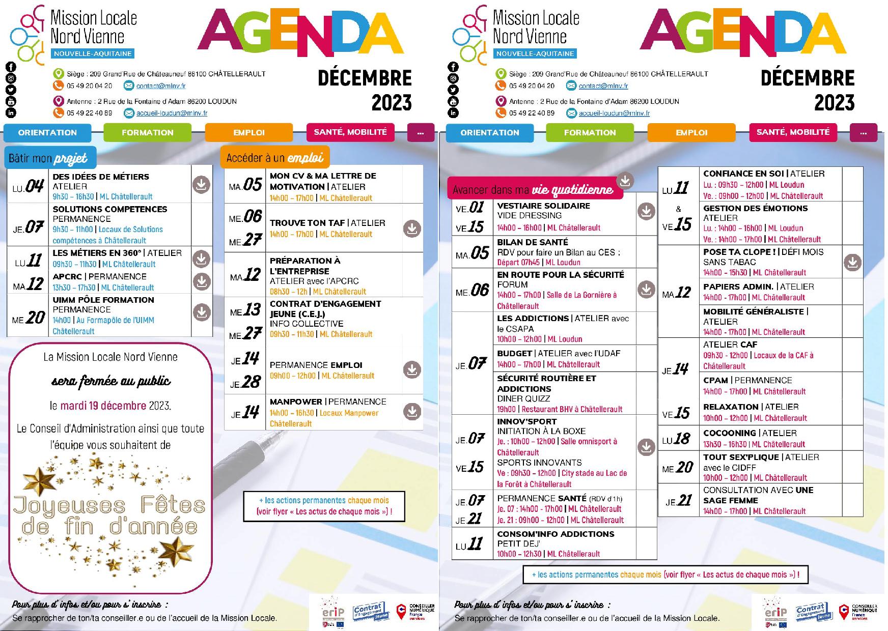 L’AGENDA DE DÉCEMBRE 2023 !