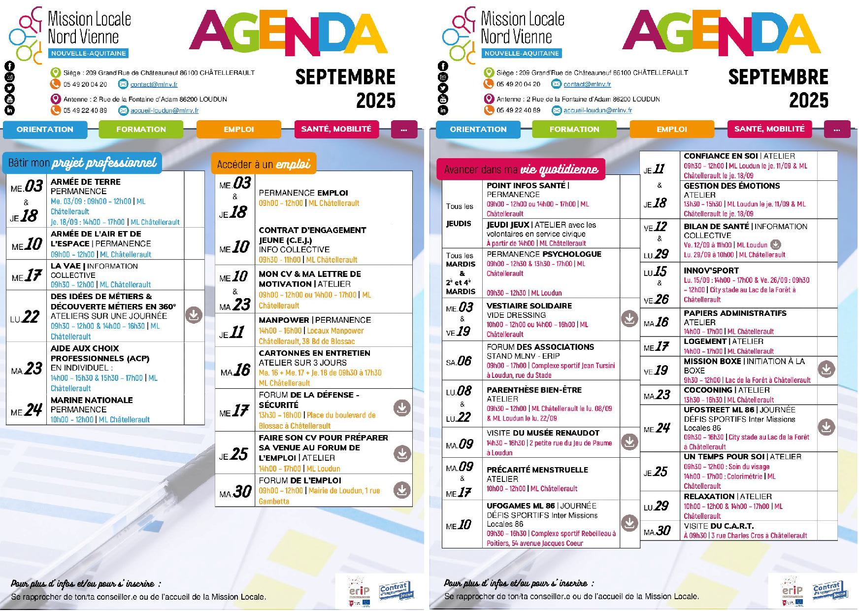 L’AGENDA DE SEPTEMBRE 2025 !