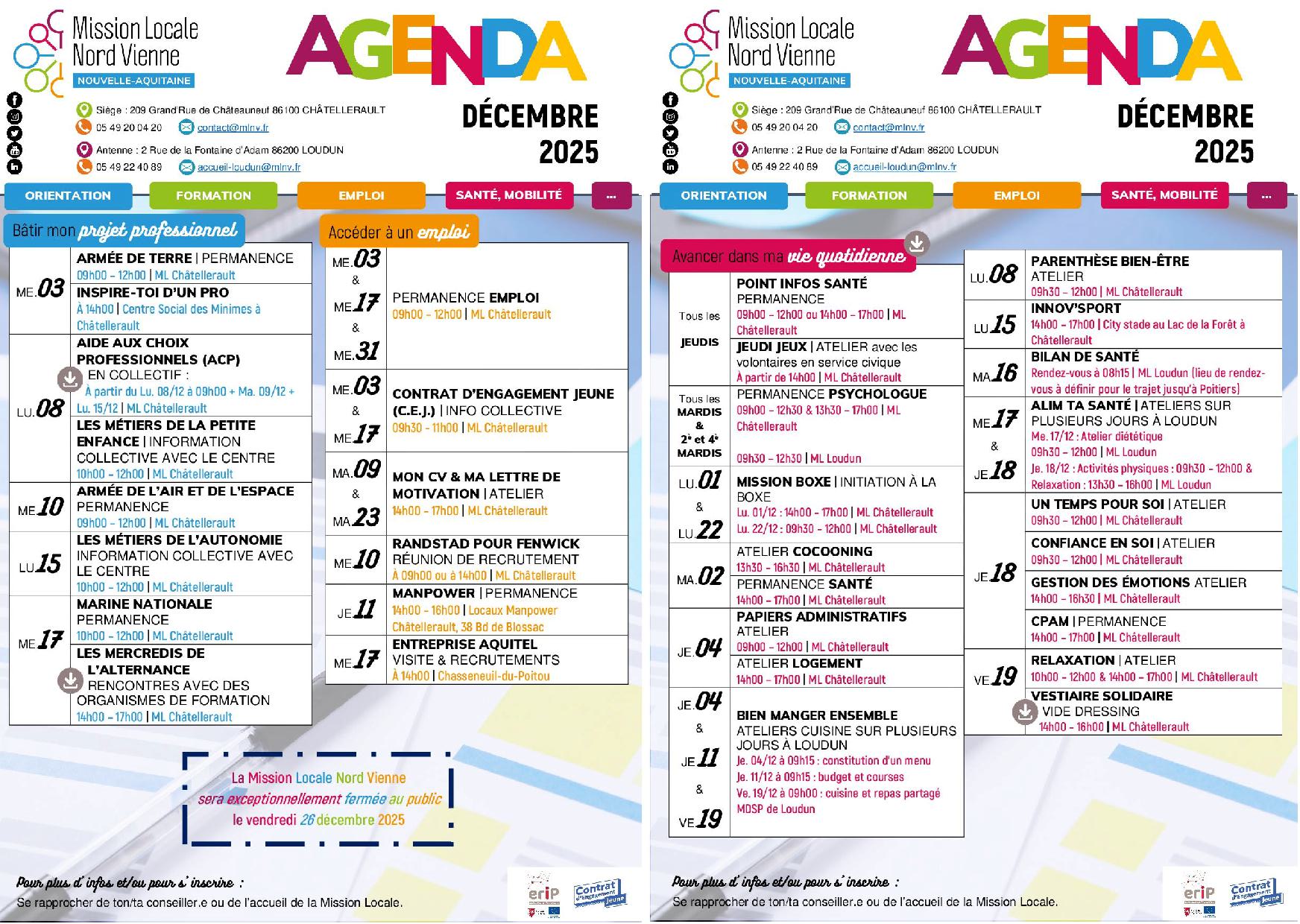 L’AGENDA DE DÉCEMBRE 2025 !