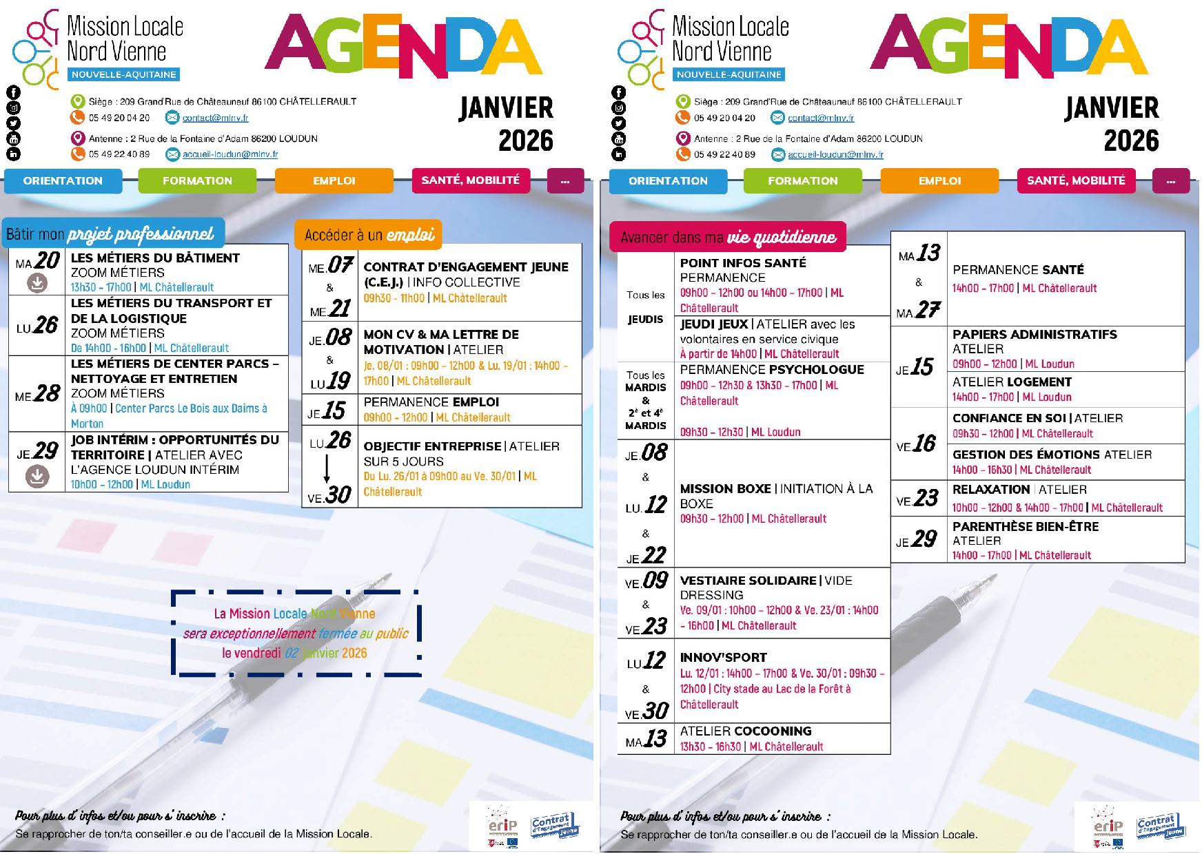 L’AGENDA DE JANVIER 2026 !