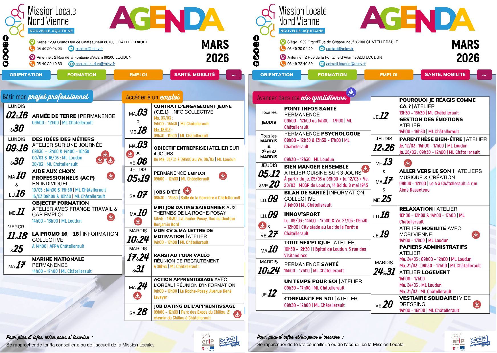 L’AGENDA DE MARS 2026 !