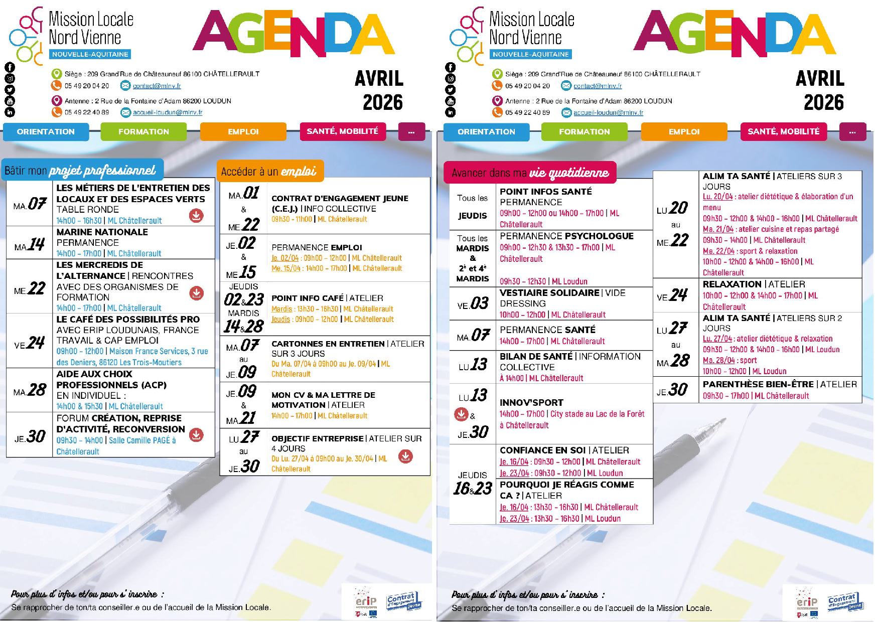 L’AGENDA D’AVRIL 2026 !