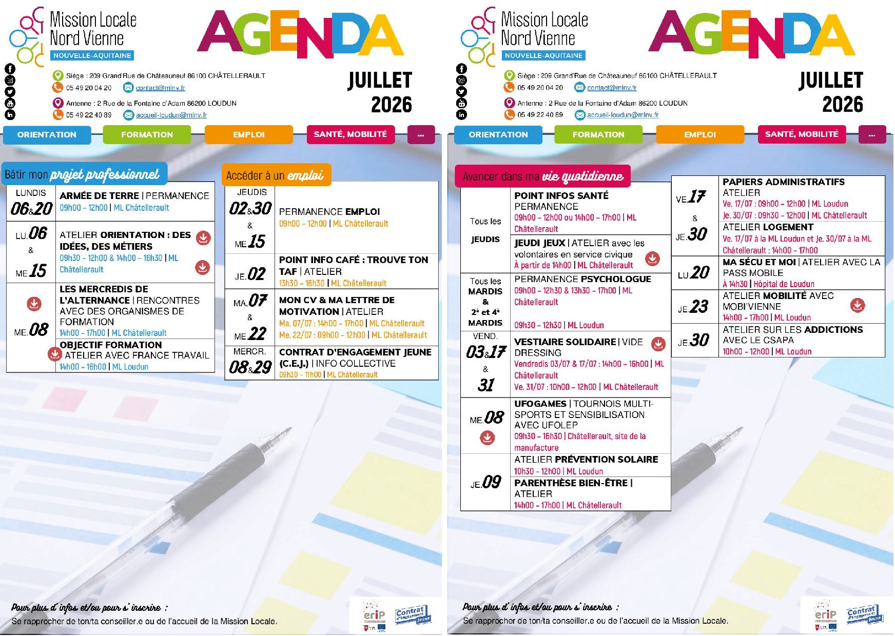 L’AGENDA DE JUILLET 2026 !