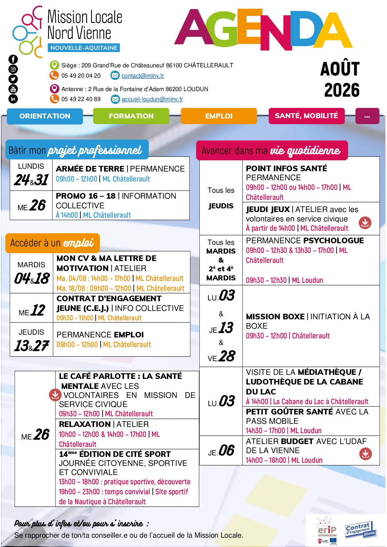 L’AGENDA D’AOÛT 2026 !
