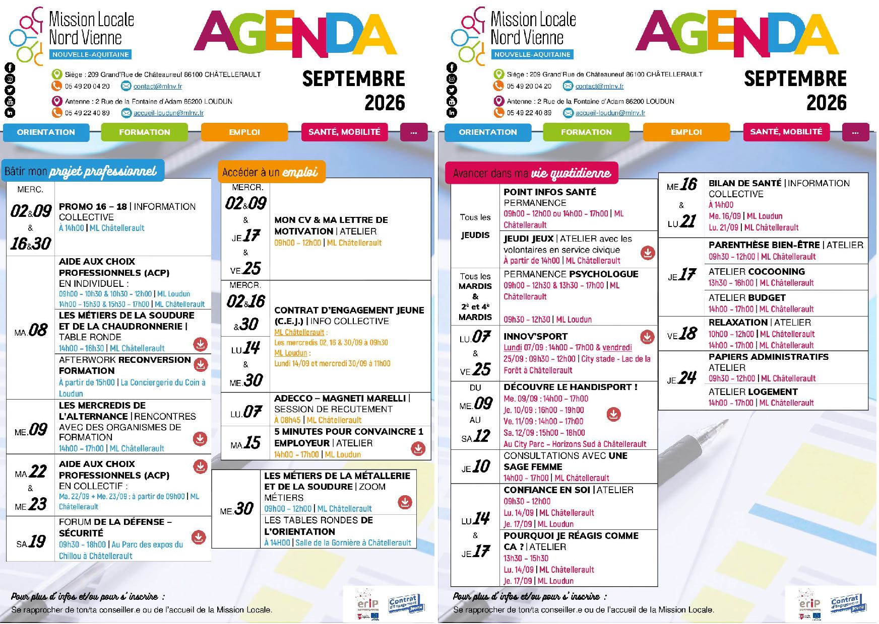 L’AGENDA DE SEPTEMBRE 2026 !