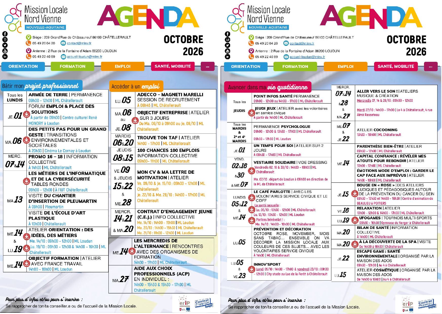 L’AGENDA D’OCTOBRE 2026 !