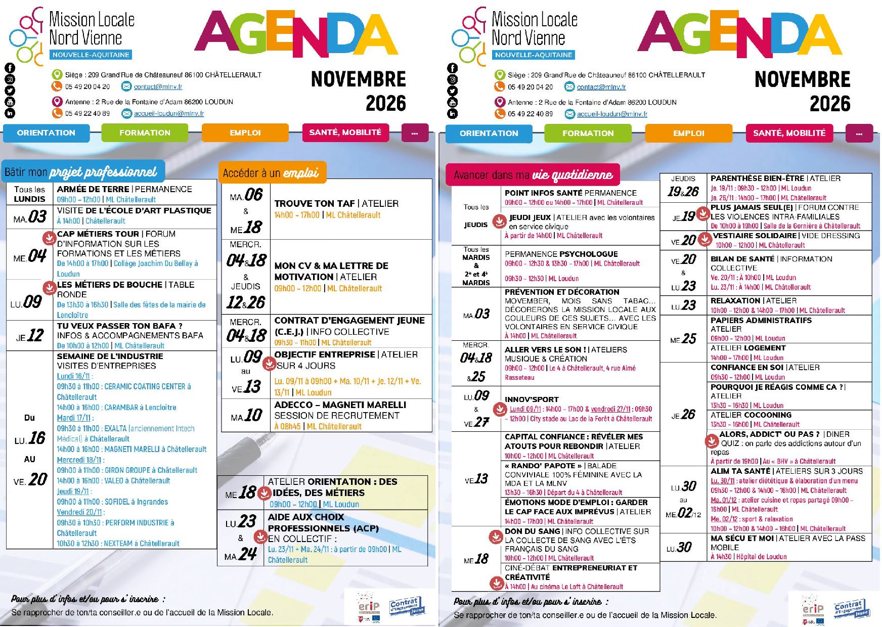 L’AGENDA DE NOVEMBRE 2026 !